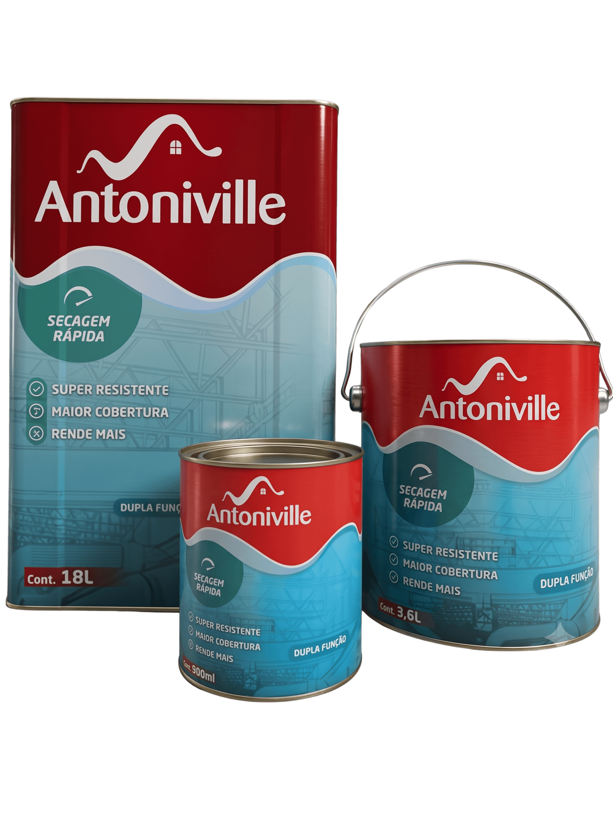Linha Galville Dupla Função Antoniville nas embalagens de 900ml, 3,6L e 18L