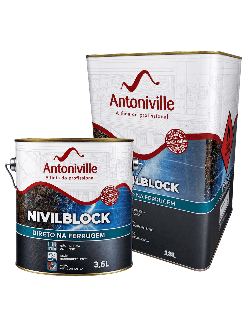 Nivilblock Direto na Ferrugem Antoniville nas embalagens de 3,6L e 18L